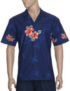 Hibiscus Chest Border Design Hawaiian Shirt Navy KY