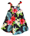 Hibiscus Girls Flared Tank Dress with Shoulder Ties Black RJC