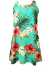 Hibiscus Short Hawaiian A-Line Dress Back Cutout with Tie Aqua RJC