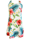 Hibiscus Short Hawaiian A-Line Dress Back Cutout with Tie White RJC