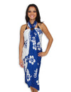 White-Navy Sarong Beach Cover-Up Hibiscus