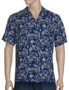 Island Hook Rayon Aloha Shirt Navy Two Palms