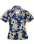 Island Plumeria Fitted Hawaiian Shirt for Women Navy Blue Royal Creations