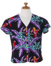 Jungle Bird Parrots V-Neck Blouse Magnum PI Design Black Paradise Found