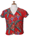 Jungle Bird Parrots V-Neck Blouse Magnum PI Design Red Paradise Found