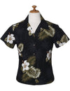 Ka Pua Hibiscus Flower Fitted Blouse Black Pacific Legend