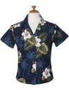 Ka Pua Hibiscus Flower Fitted Blouse Navy Pacific Legend