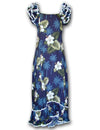 Ka Pua Long Muumuu Hawaiian Dress Navy Navy Pacific Legends