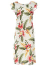 Knee Length Hawaiian Dress Orchid Pua Sleeved Beige Two Palms