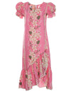 Knee Length Muumuu Ruffle Dress Plumeria with Sleeves Pink Two Palms