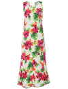 Long Maxi Hawaiian Dress Hibiscus Watercolor White Two Palms