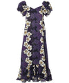 Long Muumuu Dress Royal Hibiscus with Sleeves | Purple