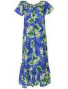 Long Muumuu Dress Relaxed Fit Orchids Kekala Royal Blue KY