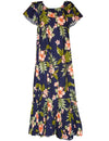 Long Muumuu Hawaiian Dress Kahua Plumeria Navy KY