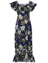 Long Ruffle Muumuu Dress Kahua Plumeria Navy KY