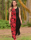 Prince Kuhio Maxi Long Sleeveless Dress Side Design Red Hilo Hattie