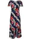 Plumeria Orchid Panel Maxi Hawaiian Dress Cap Sleeves