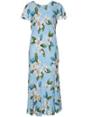 Plumeria Sky Maxi Hawaiian Dress Cap Sleeves