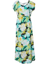 Full Length Dress Cap Sleeves Watercolor Makawao Forest Yellow KY