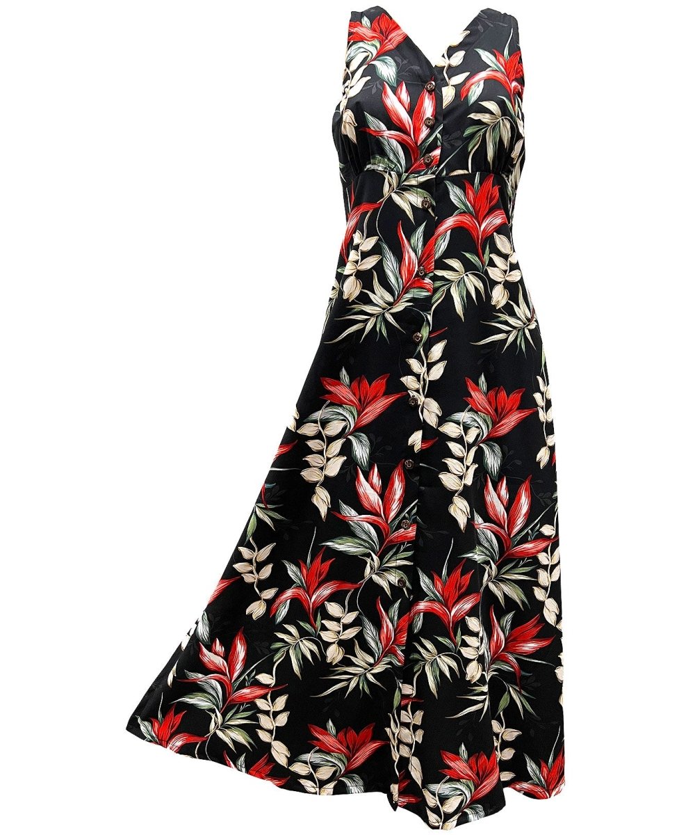 Maxi Long Cocktail Hawaiian Dress Heliconia Paradise – Shaka Time Hawaii