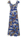 Maxi Long Empire Dress Flutter Sleeve Blue Hawaii