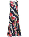 Maxi Long Navy Dress Hawaiian Orchid Panel Navy Two Palms