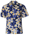 Men Aloha Tropical Island Plumeria Shirt Blue Royal Creations