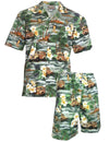 Men Cabana Set Aloha Shirt and Shorts Green Island Dream Woody Van Green