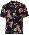 Men Rayon Hawaii Aloha Shirt Okalani Black Black Two Palms