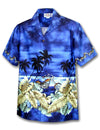 Motorcycle Tropics Aloha Shirt Blue Pacific Legends