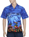 Ocean Dolphins Adventures Hawaiian Border Shirt Blue KY