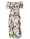 Off Shoulder Short Hawaiian Dress Orchid Pua Beige Two Palms