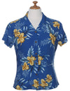 Okalani Fitted Hawaiian Shirt for Women Blue Two Palms