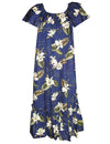 Orchids Makani Muumuu Hawaiian Dress Navy KY