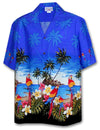 Parrots Beach Men's Aloha Shirt Blue Pacific Legends