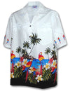 Parrots Beach Men's Aloha Shirt White Pacific Legends