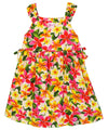 Plumeria Bunch Girls Dress with Side Ties Cream RJC