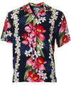 Plumeria Orchid Panel Aloha Shirt Navy Two Palms