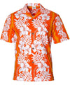 Poly Cotton Hawaiian Shirt Ilima Panel Leis Orange Royal Creations