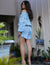 Powder-Blue Romper 3/4 Sleeve Off Shoulder Zoe w/Lace Trim Powder Blue Fits XS to L (2-12) Shaka Time Hawaii