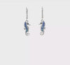 Sterling Silver Polished Blue Crystal Seahorse Dangle Earrings