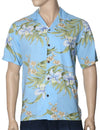 Rayon Aloha Shirt Pali Orchid Light Blue Two Palms