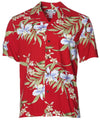 Rayon Aloha Shirt Pali Orchid Red Two Palms