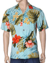 Rayon Hawaiian Shirt Waipio Hibiscus Aqua KY