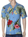 Rayon Hawaiian Shirt Waipio Hibiscus Ocean Blue KY