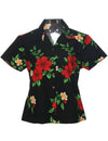 Red Hibiscus Fitted Hawaiian Shirt for Women Black Royal Creations