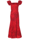 Red Long Ruffle Muumuu Dress Monstera Ceres Red Two Palms