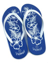 Sandals Flip Flops White Hibiscus Blue