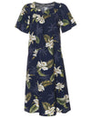 Orchids Makani Short Muumuu Hawaiian Dress Navy KY