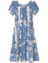 Pull Over Muumuu Dress Flower Lei Hibiscus Blue